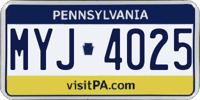 PA license plate MYJ4025