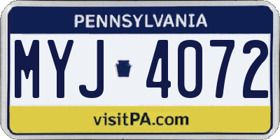PA license plate MYJ4072