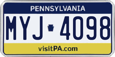 PA license plate MYJ4098