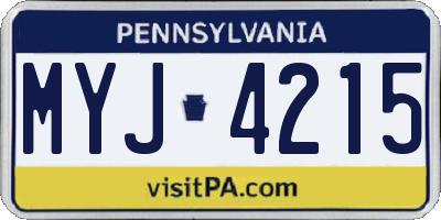 PA license plate MYJ4215