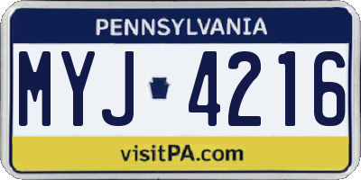 PA license plate MYJ4216