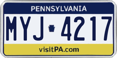 PA license plate MYJ4217