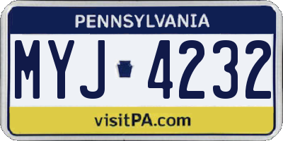 PA license plate MYJ4232