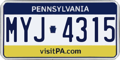 PA license plate MYJ4315