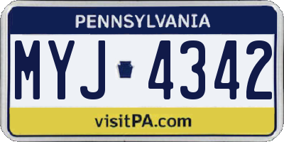 PA license plate MYJ4342