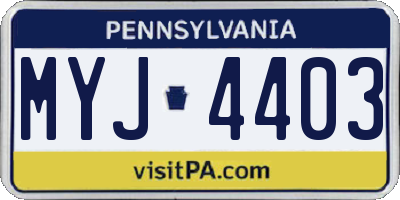 PA license plate MYJ4403
