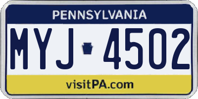 PA license plate MYJ4502