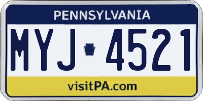 PA license plate MYJ4521
