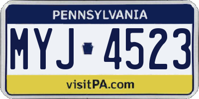 PA license plate MYJ4523