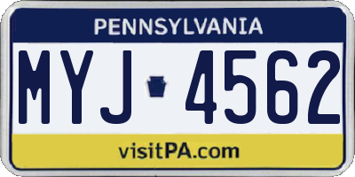 PA license plate MYJ4562