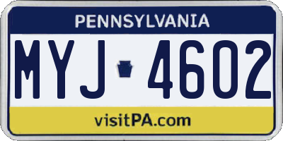 PA license plate MYJ4602