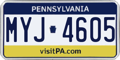 PA license plate MYJ4605