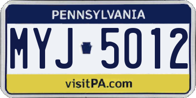 PA license plate MYJ5012