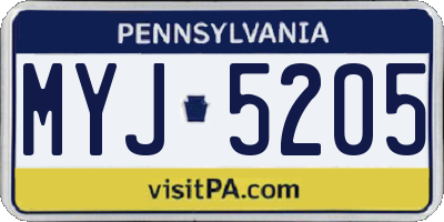 PA license plate MYJ5205