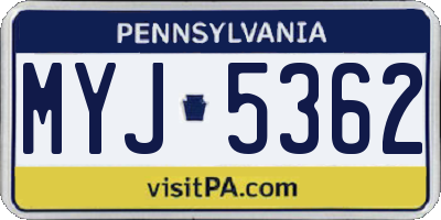 PA license plate MYJ5362