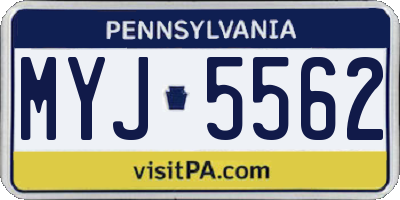 PA license plate MYJ5562