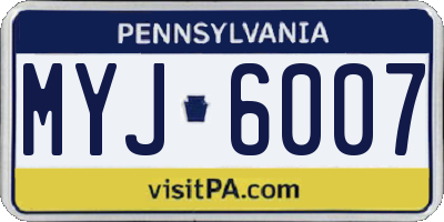 PA license plate MYJ6007