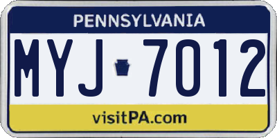 PA license plate MYJ7012