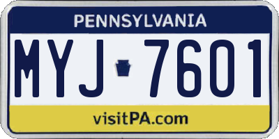 PA license plate MYJ7601
