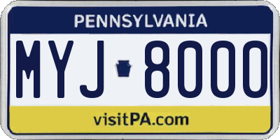 PA license plate MYJ8000