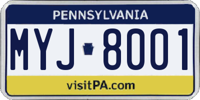 PA license plate MYJ8001