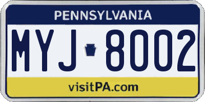 PA license plate MYJ8002