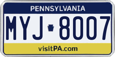 PA license plate MYJ8007