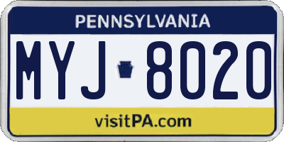 PA license plate MYJ8020