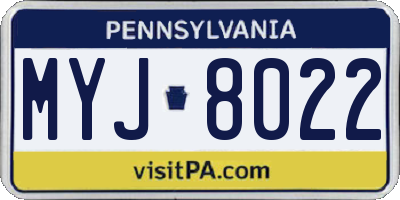 PA license plate MYJ8022