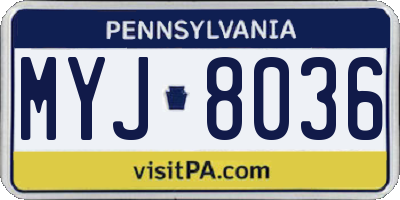 PA license plate MYJ8036