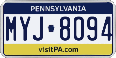PA license plate MYJ8094