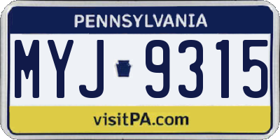 PA license plate MYJ9315