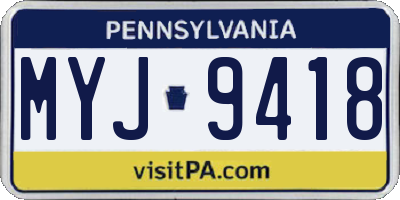 PA license plate MYJ9418