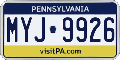 PA license plate MYJ9926