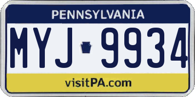 PA license plate MYJ9934