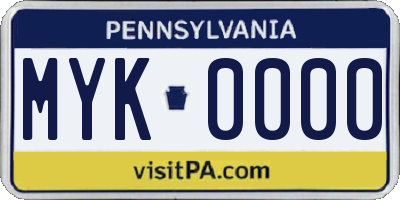 PA license plate MYK0000