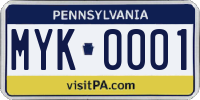 PA license plate MYK0001