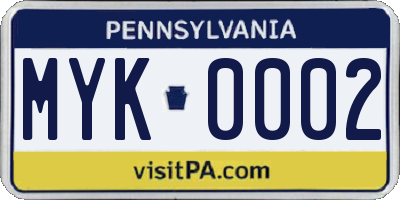PA license plate MYK0002