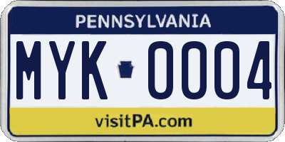 PA license plate MYK0004