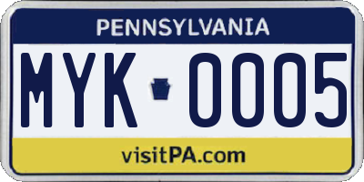 PA license plate MYK0005