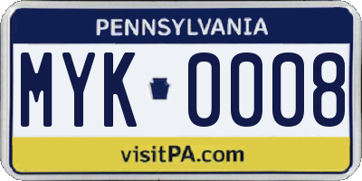 PA license plate MYK0008