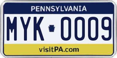 PA license plate MYK0009