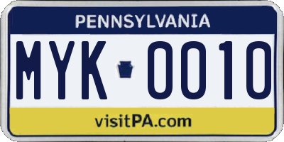 PA license plate MYK0010