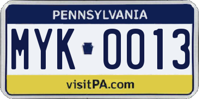 PA license plate MYK0013