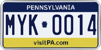 PA license plate MYK0014