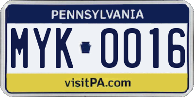 PA license plate MYK0016