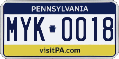PA license plate MYK0018