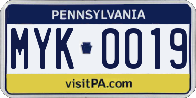 PA license plate MYK0019