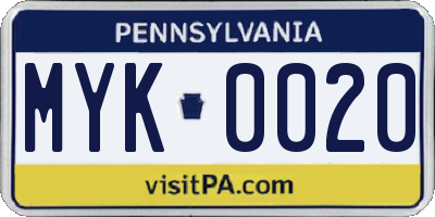 PA license plate MYK0020