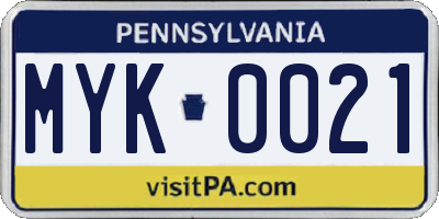 PA license plate MYK0021